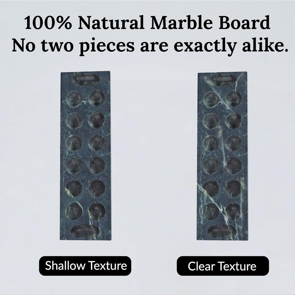 Marble Mancala Board Game - 12" Natural Organic Stone Strategy Mancala Game Set with 144 Metal Beads (72 Gold & 72