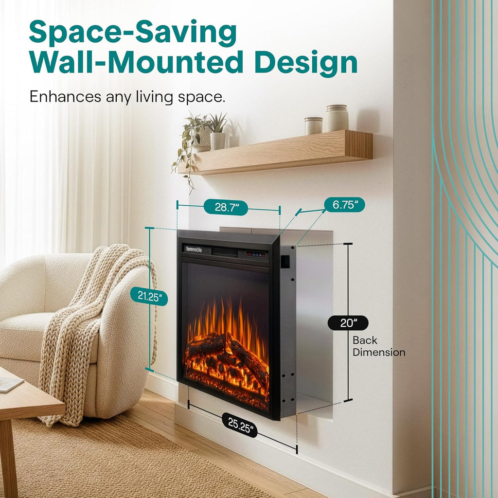 SereneLife Electric Fireplace Insert with Heater | Smart Wi-Fi App Control & Remote | 700W/1500W Adjustable Thermostat