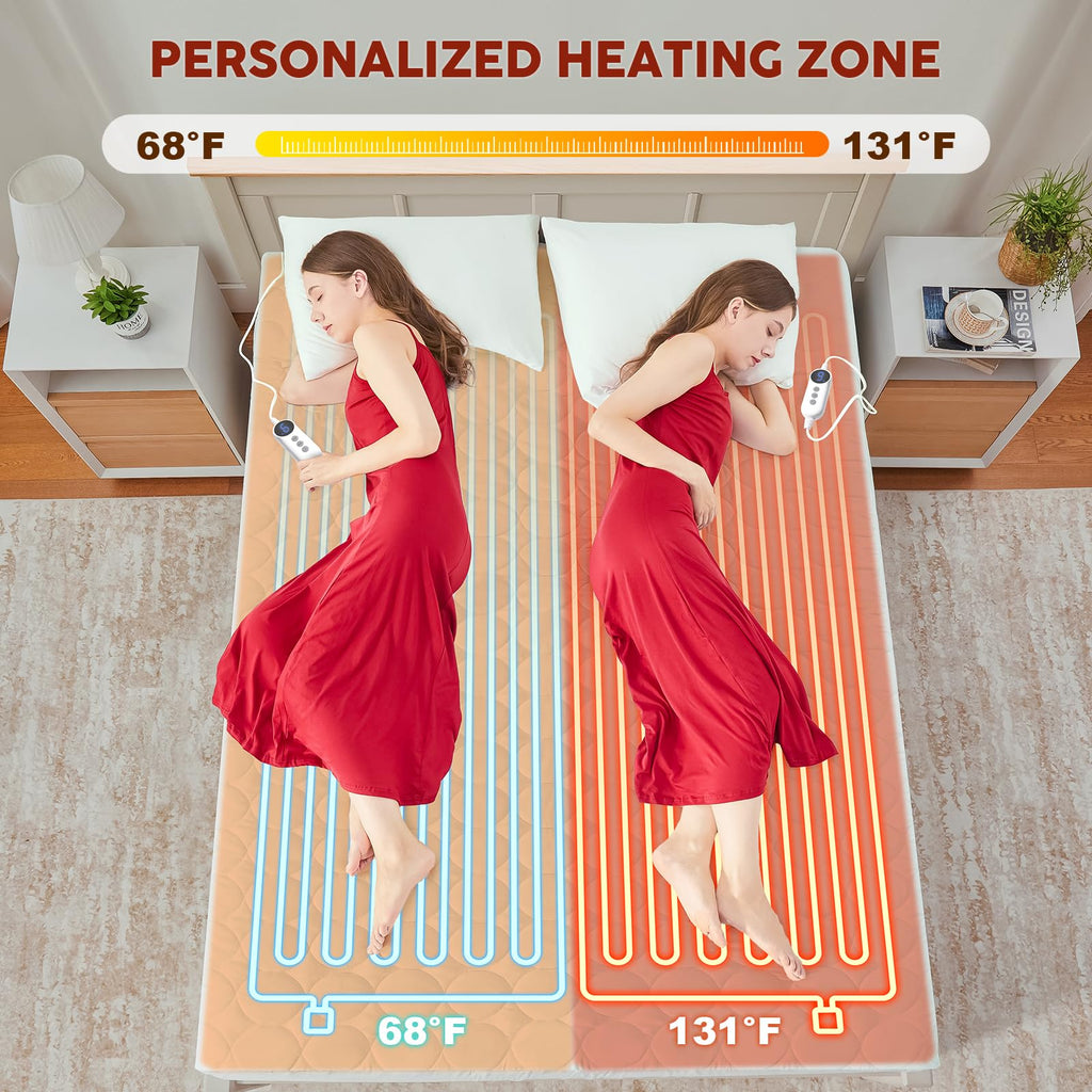 Heated Mattress Pad with Dual Control - with 9 Heating Settings Controller & 10-Hour Auto Off, Deep Pocket