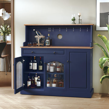 48" Farmhosue Coffee Bar Cabinet with Hutch, Storage Cabinet, Blue