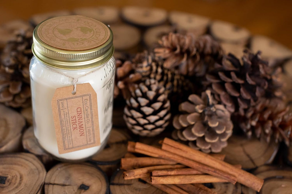 Cinnamon Stick Holiday Mason Jar Candle, 14 oz. - Scents of Cinnamon, Sugar, & Clove - 100% Soy Wax, No Lead, Gold