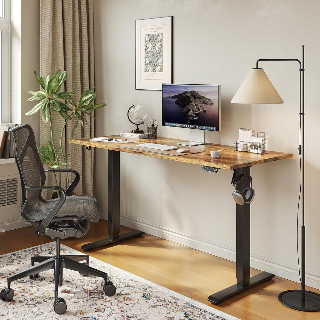 55*24 Inch Height Adjustable Electric Standing Desk, Rustic Brown | Sit Stand Up Computer Desk, Memory Presets