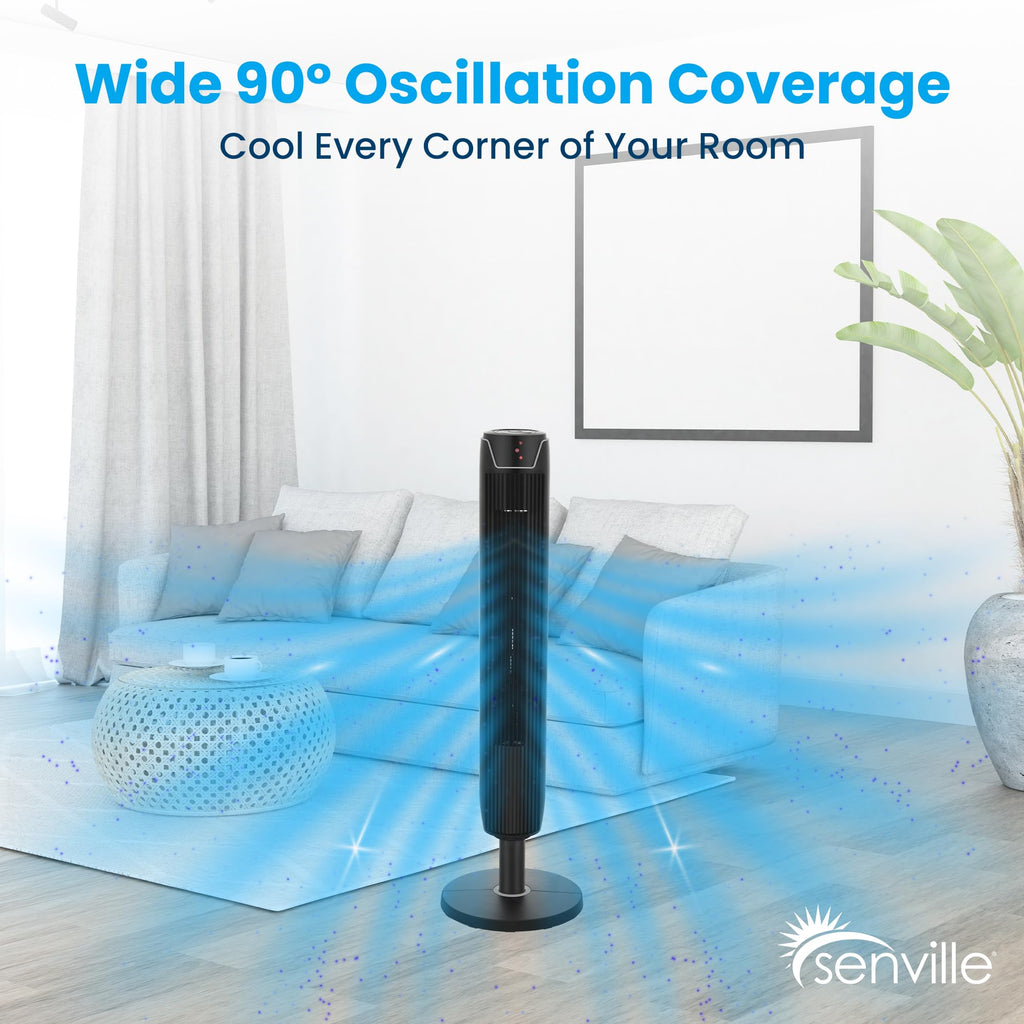 Bladeless Oscillating Tower Fan , Remote, Quiet, Black