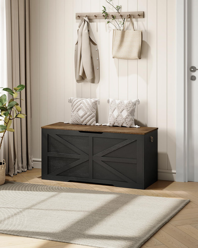 Storage Chest, 39.4" Wooden Storage Trunk, Modern Storage Bench with Safety Hinge, Toy Box, Farmhouse Style, Walnut