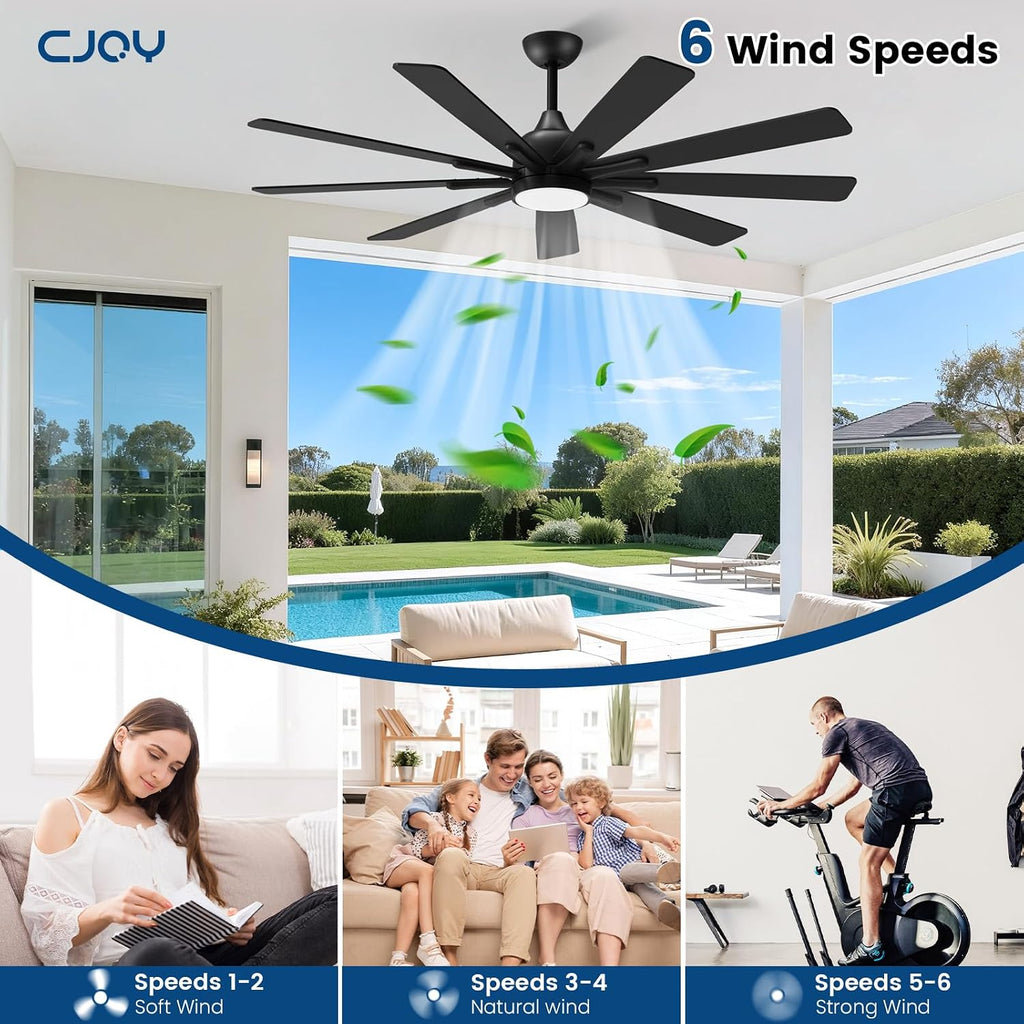 62" Ceiling Fan with LED Light and Remote - Black & Walnut