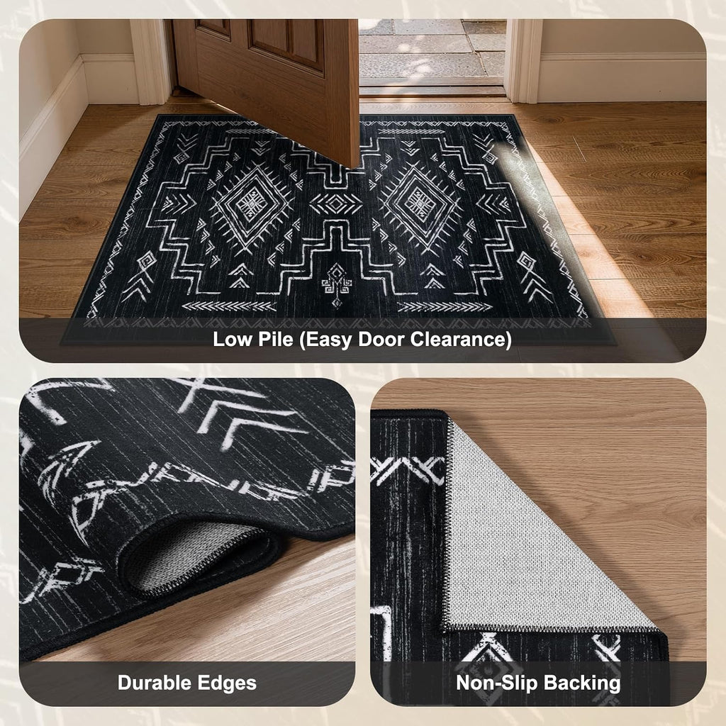 Washable Western Area Rug Bedroom, Black and White