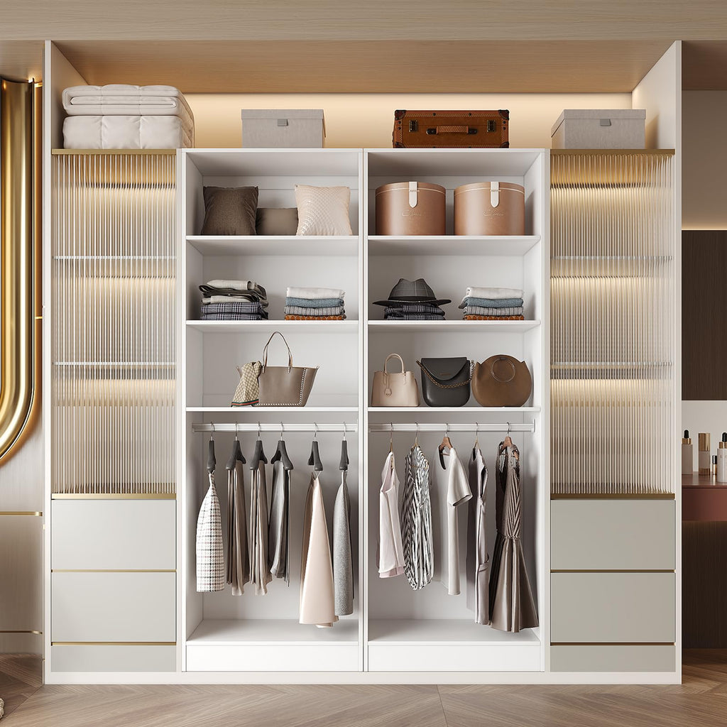 Closet Organizer System with Rod & 3 Shelves, Small Closet Wardrobe