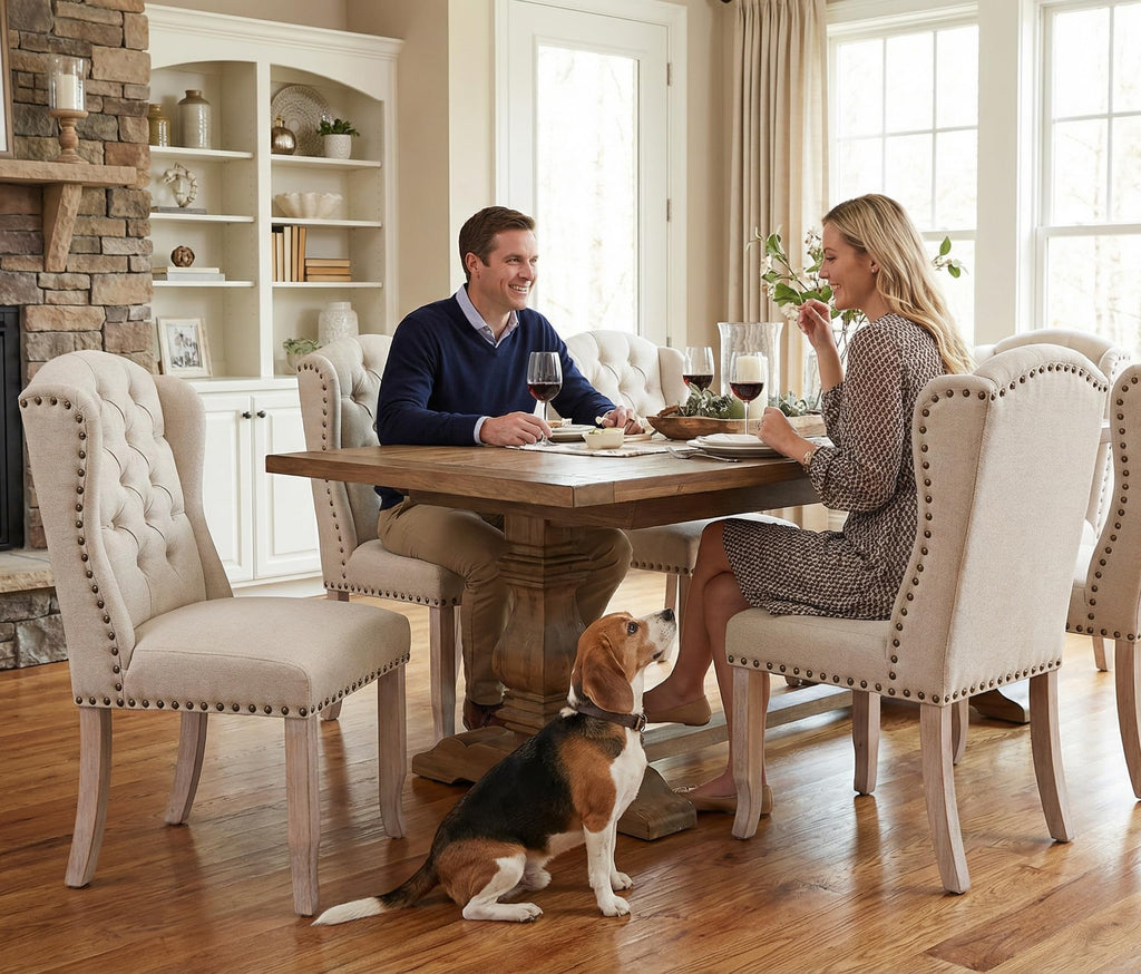 Modern Tufted Dining Chairs Set of 2, Linen Upholstered Dining Room Chairs Armless Guest Side Chair Dining Room