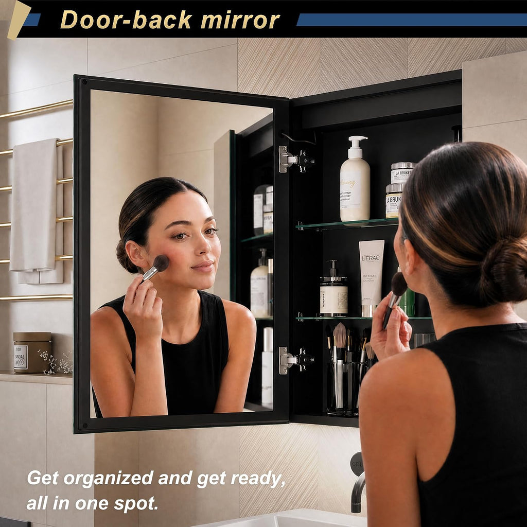 40*28 inch Three-door Aluminum LED Lighted Bathroom Medicine Mirror Cabinet | Light Adjustable, Sockets & USBs