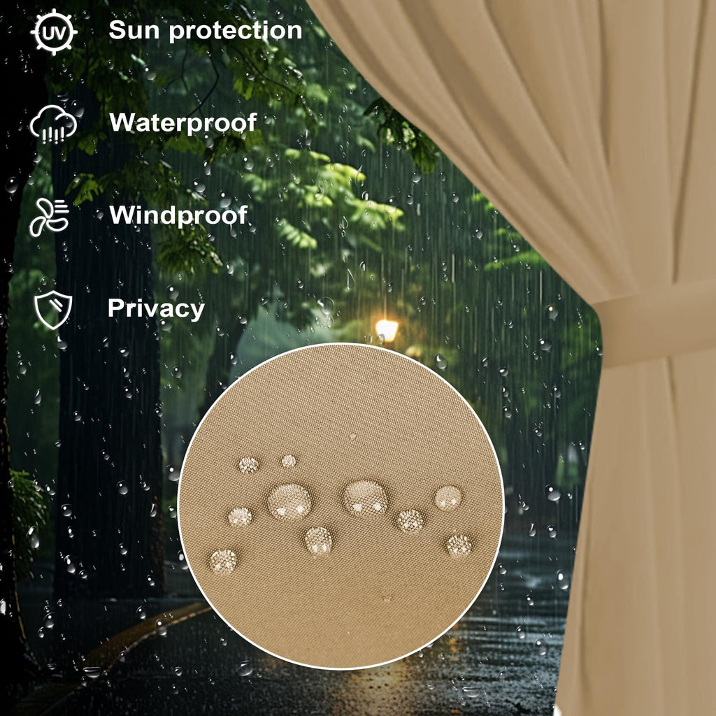 10x12 Gazebo Curtains Outdoor Waterproof, 4 Panel Sidewalls, Brown