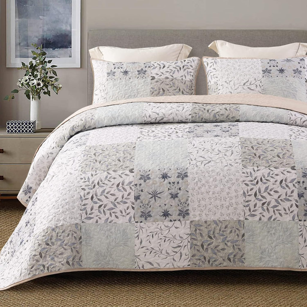 Reversible Boho Quilt King, Gray Soft Bedspreads Lightweight Coverlet All Season Patchwork Quilts Bedding Set with