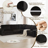 Black Sectional Couches for Living Room, Oversized Corduroy Couch, Sectional Corner Sofa with Cup Holders & USB