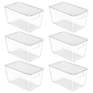 6 Pack Clear Stackable Storage Bins with Lids and Handles, Medium