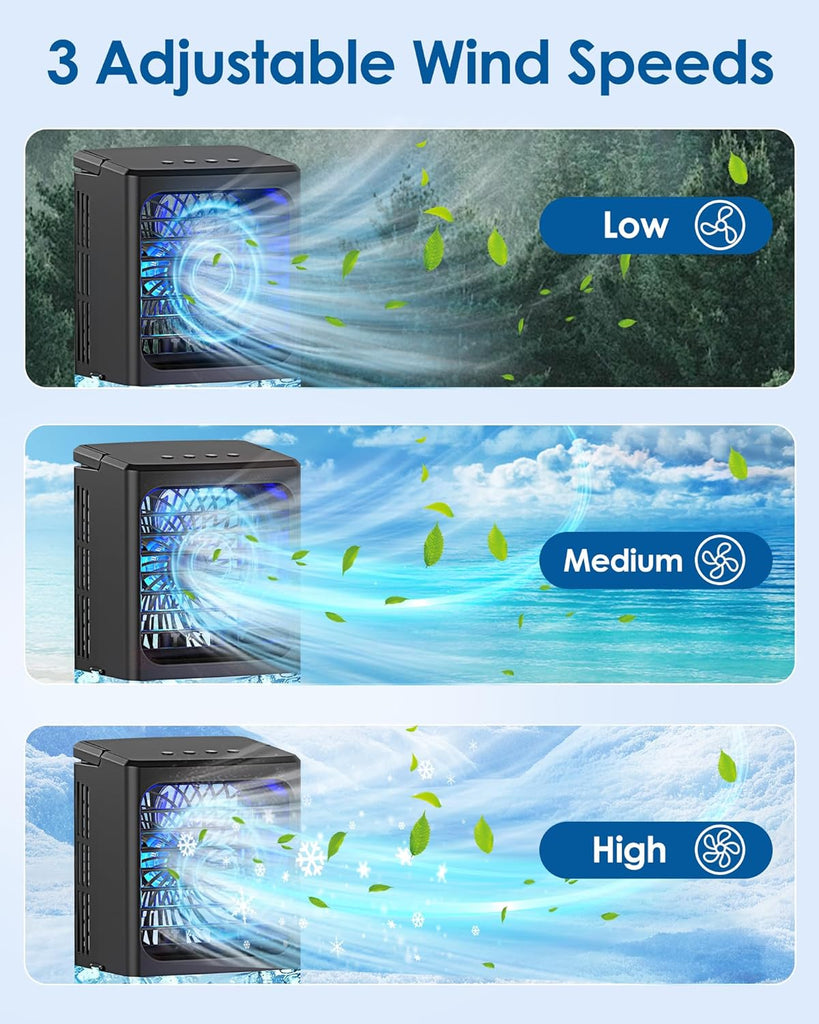 Mini Air Conditioner,Portable Air Conditioners,Evaporative Air Cooler Humidifier, 3 Speed Quiet Personal Cooling Fan