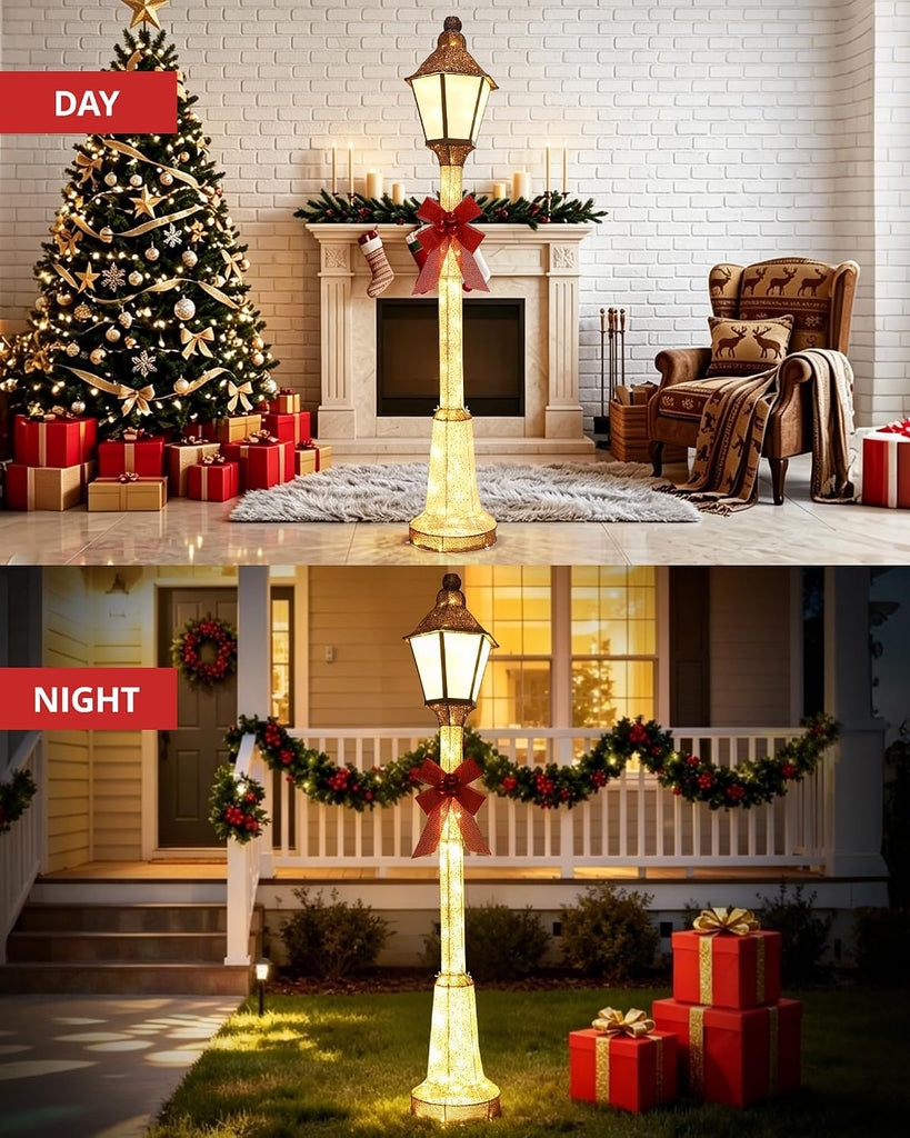 60-Inch Outdoor Christmas Decorations 3D Lighted Lamp Post with 105 LEDs