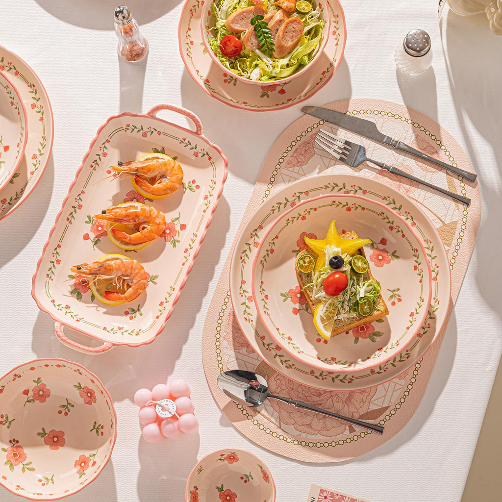 Ceramic Dinnerware Set, Series Kavara II, (Pink Peach Blossom)