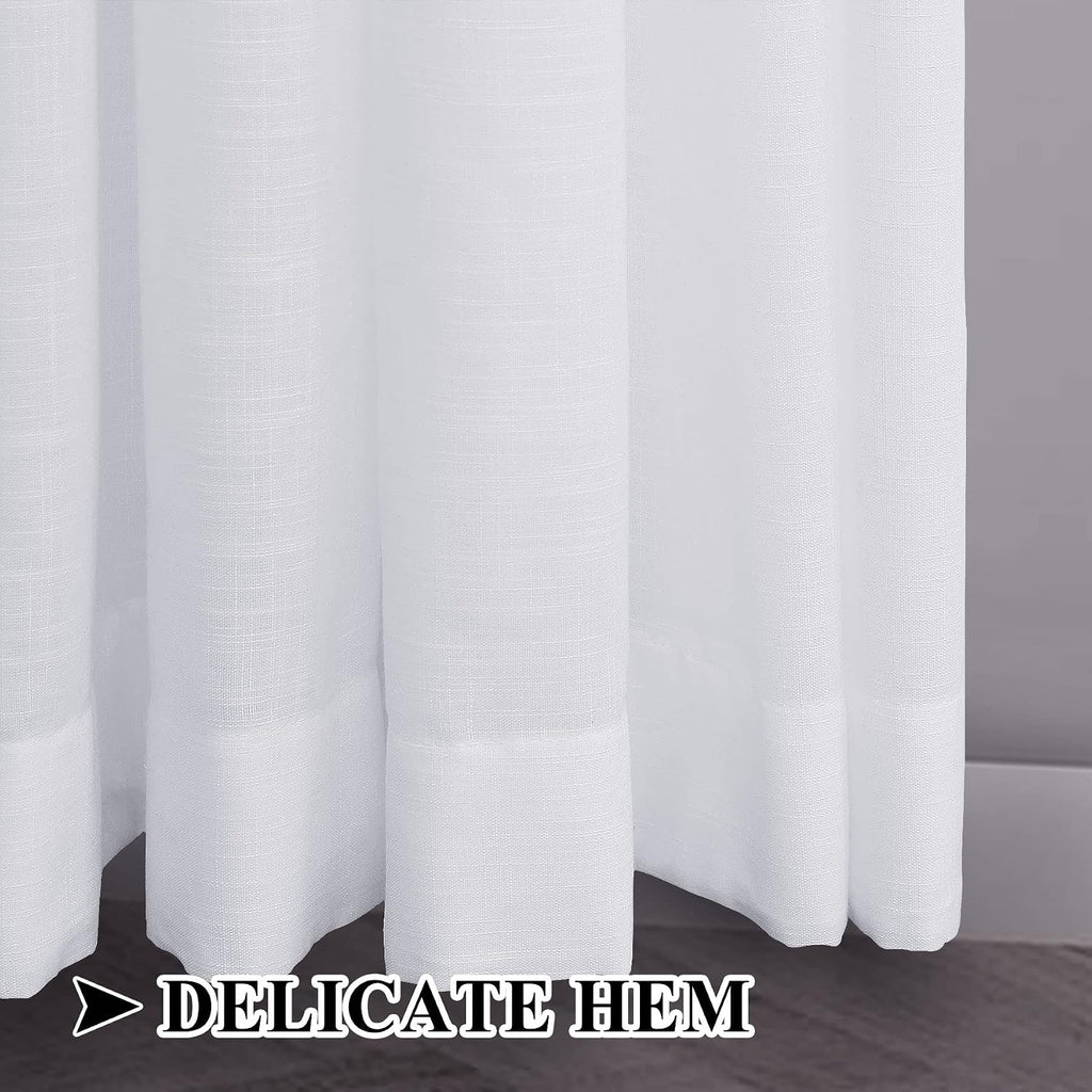 52" W x 96" L Premium White Semi Sheer Curtain Panels Cross Weave Linen Textured Window Curtain Draperies Privacy