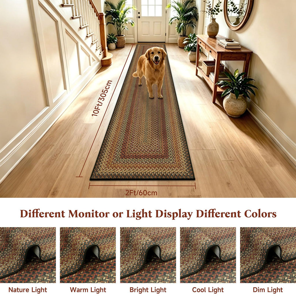 Easy Jute Hallway Runner Rug, Braided Kitchen Rug Black Brown
