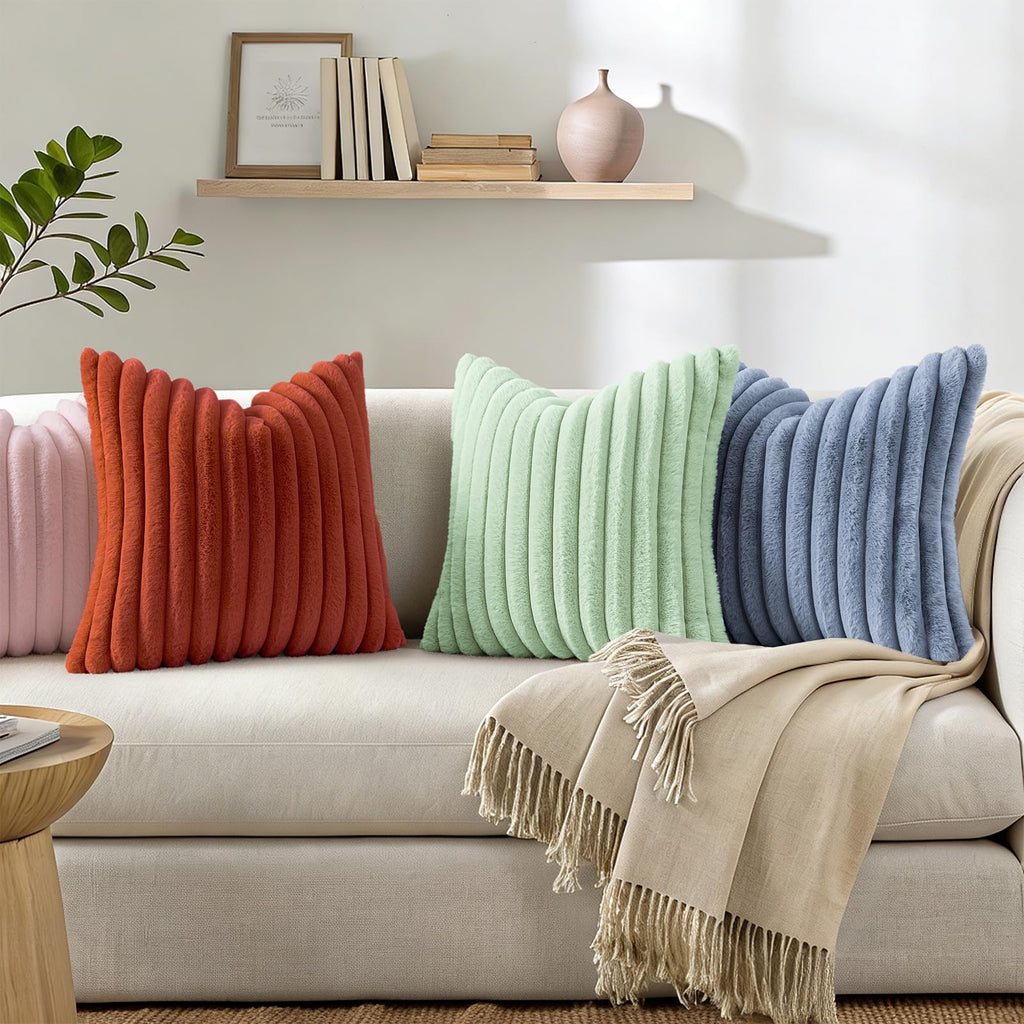 Christmas Striped Grey Blue Throw Pillow Covers 26x26 Set of 2