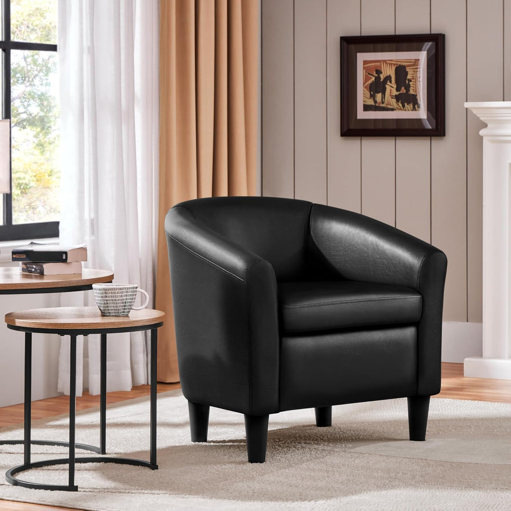 Faux Leather Club Chair, Modern Accent Chair, Black