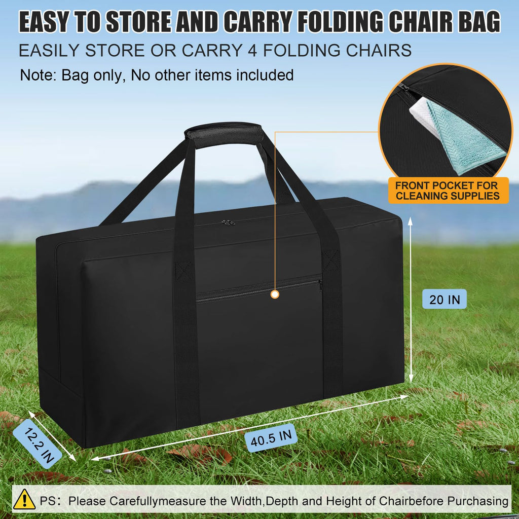 Heavy Duty Folding Chair Storage Bag, Large Waterproof Carry Bag With Pocket