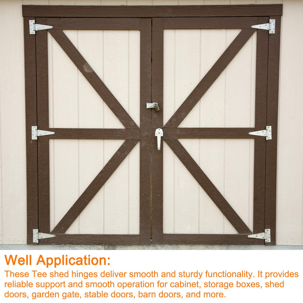 4Pcs T-Strap Door Hinges, 4" Wrought Tee Shed Gate Hinges Iron Hardware for Wooden Barn, Fence, Yard Door Hinges