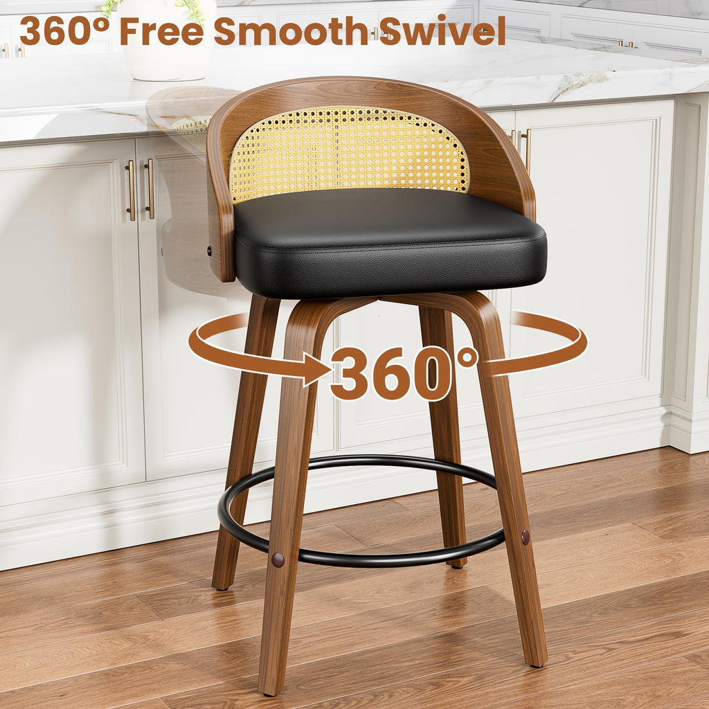 Bar Stools Set of 6, 26" Counter Height Stools with Rattan Back