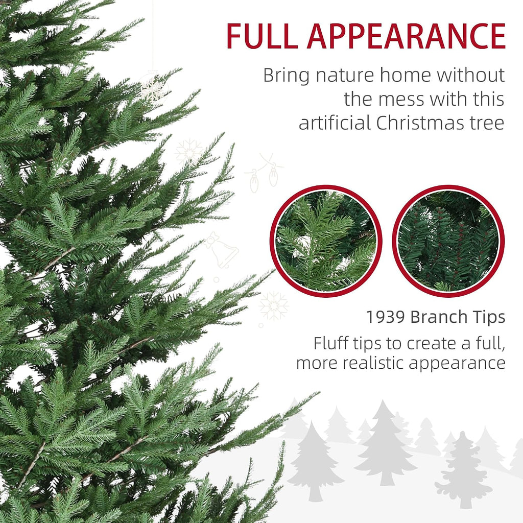 Artificial Christmas Tree, Pine Hinged Xmas Tree with 1939 Realistic Branches, Steel Base, Auto Open, Green