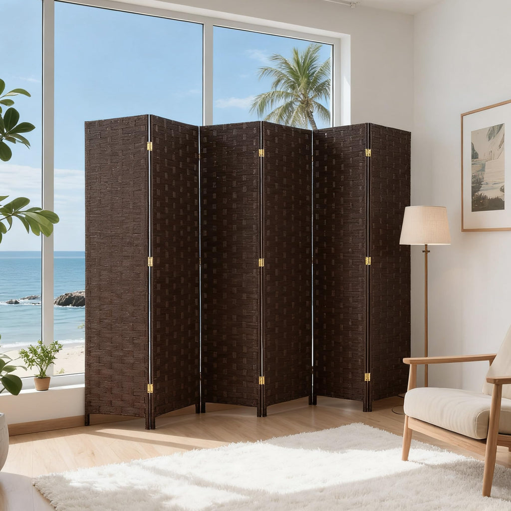 4-Panel Folding Room Divider | 6ft, Dark Brown | Light & Portable