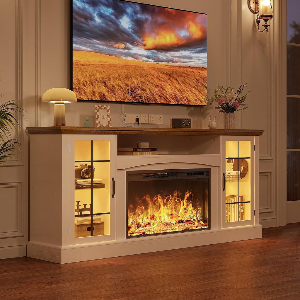 2-in-1 Multifunctional Fireplace TV Stand with 30" Removable Electric Fireplace, 70" Farmhouse Entertainment Center