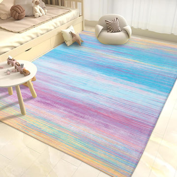 Colorful Rainbow Area Rug 5'x7'(55"x78") Soft Kids Rug Blue Striped Floor Mat Plush Fluffy Washable Carpet Playroom