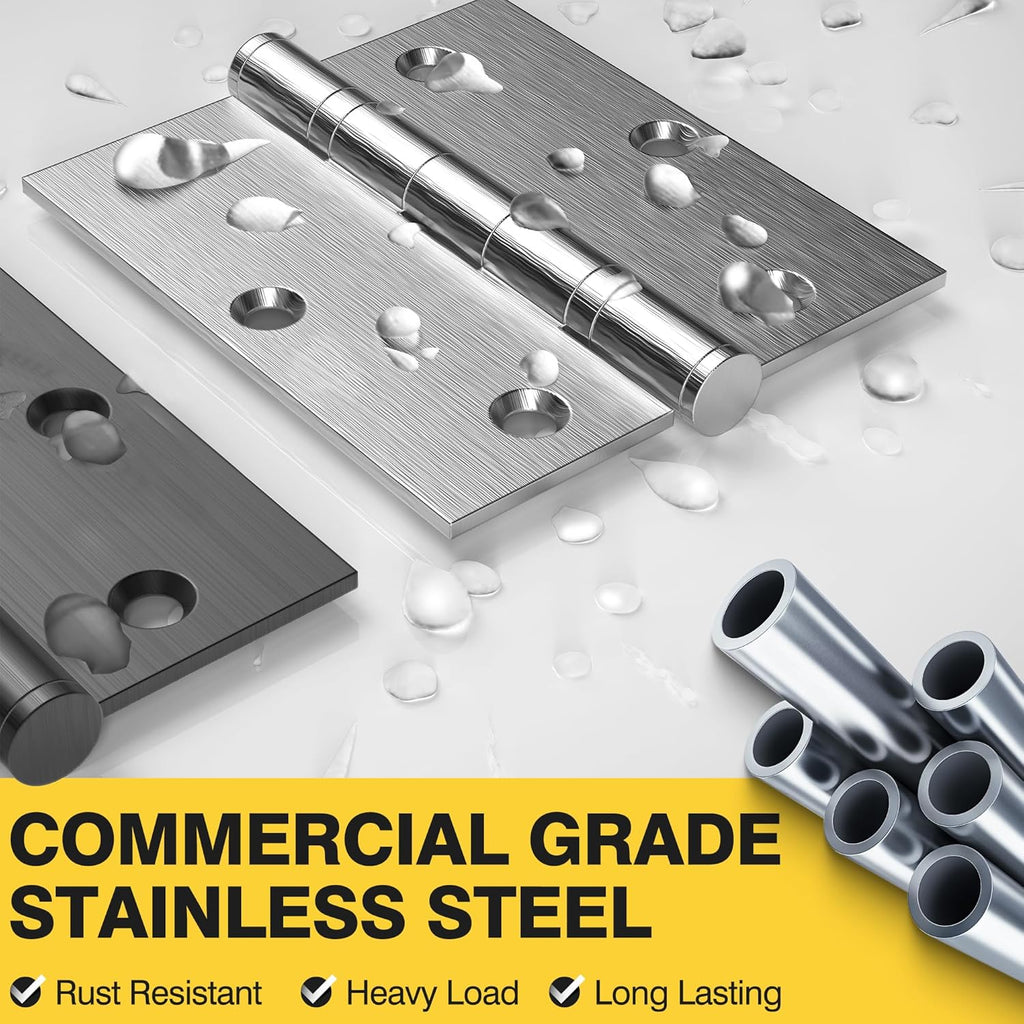 Ball Bearing Door Hinges, 3.5 x 3.5 Inches Door Hinges, Square Corner Heavy Duty Hinges, Stainless Steel Hinges