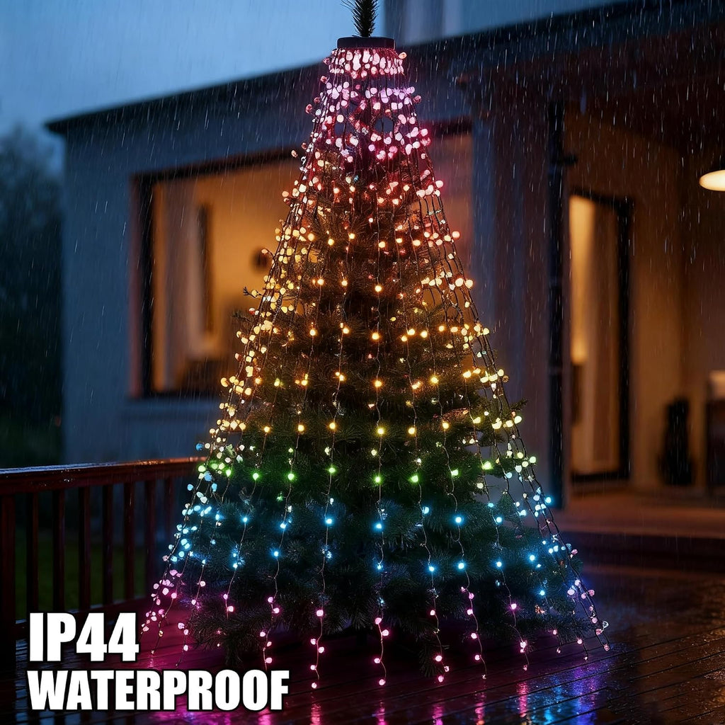 Bright Smart Christmas Tree Lights, 448 LED Color Changing Waterfall Tree Topper Lights with Remote & APP, 8.2FT X 16