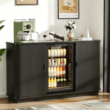 Coffee Bar Cabinet with Fridge Space, Liquor Wine Bar Cabinets with Wine Rack and Glass Holder, Mini Fridge Cabinet