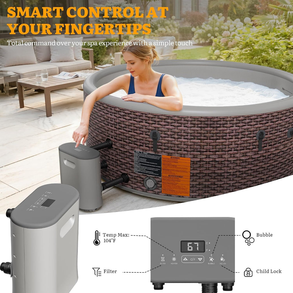 77" Premium Drop-Stitch Inflatable Hot Tub for 6 Person, Rigid Portable Outdoor Spa with 180 Massage Jets, Smart