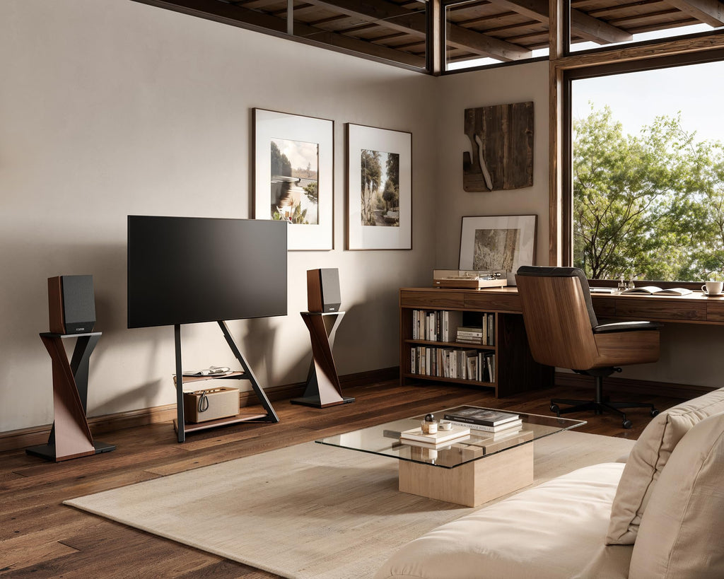 Corner TV Stand for 32-65 Inch TVs with Cable Management, Walnut