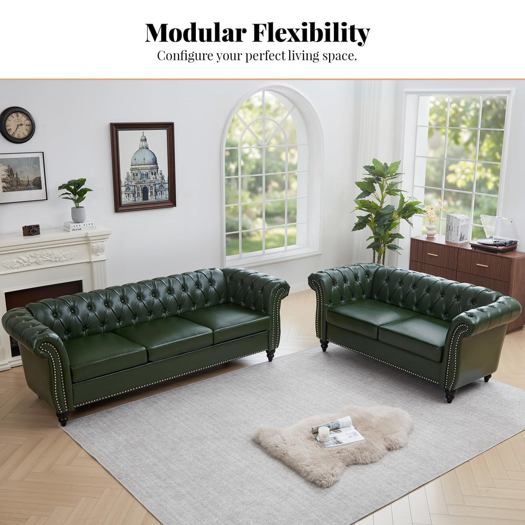 Chesterfield Sofa, 3 Seater Tufted Couch, Classic Button Tufted Upholstered Sofa, Modern Mid-Century PU Leather Sofa