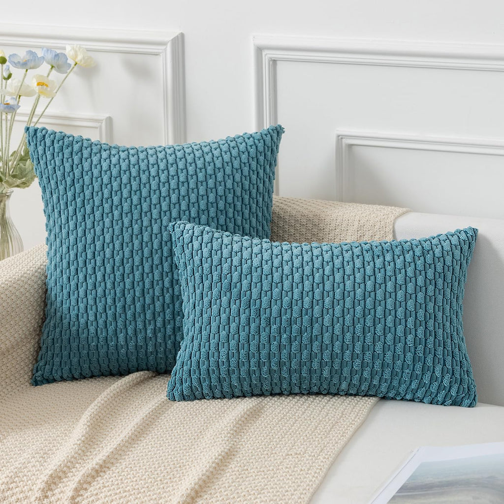 Soft Corduroy 26x26 Inch Pillow Covers 2 Pack, Light Blue