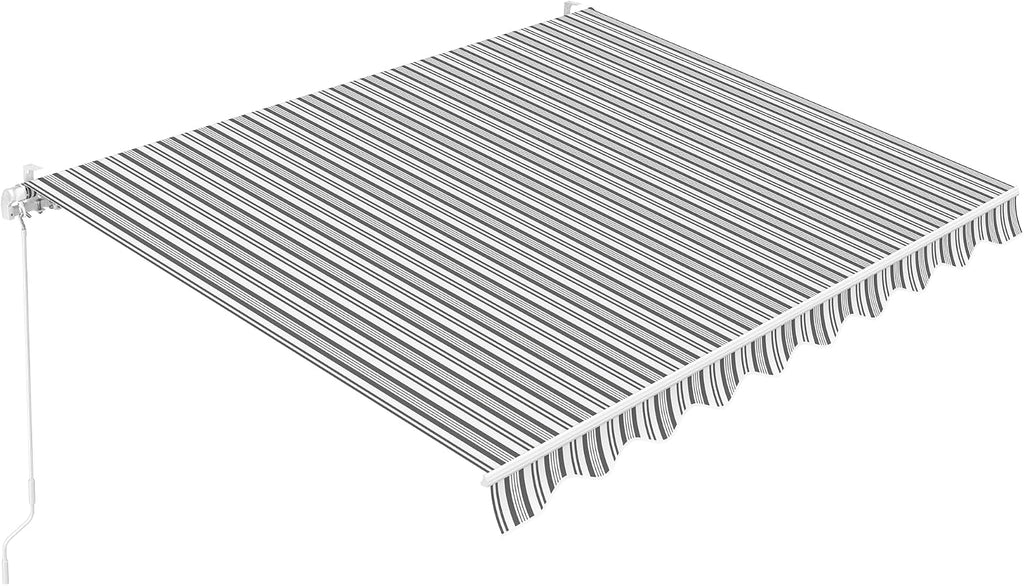 Retractable Patio Awning 11.5'×9.8', Grey with White Strip | Fully Assembled Retractable Balcony Awning, 280G