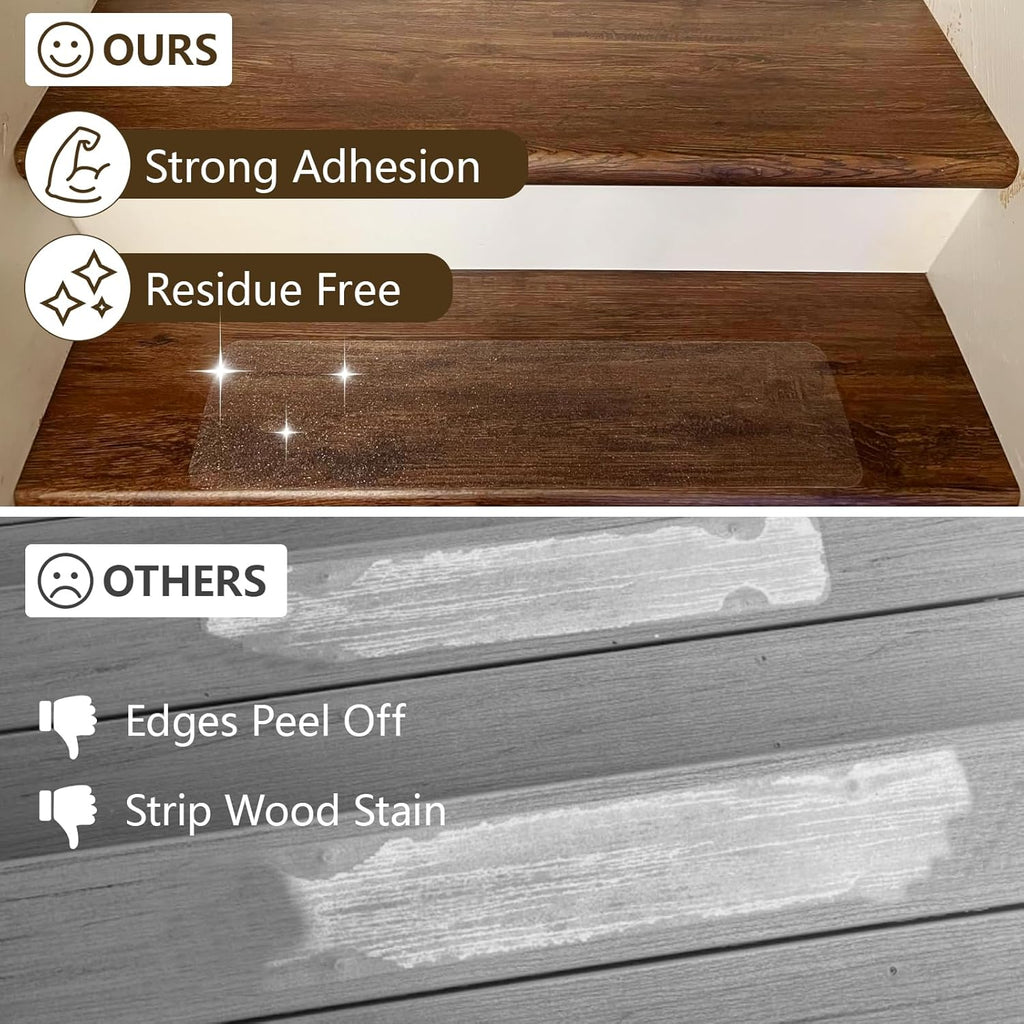 Clear Stair Treads Non Slip 30"x6", 18-Pack Anti Slip Strips for Wooden Steps Indoor, Transparent Adhesive Pre-Cut
