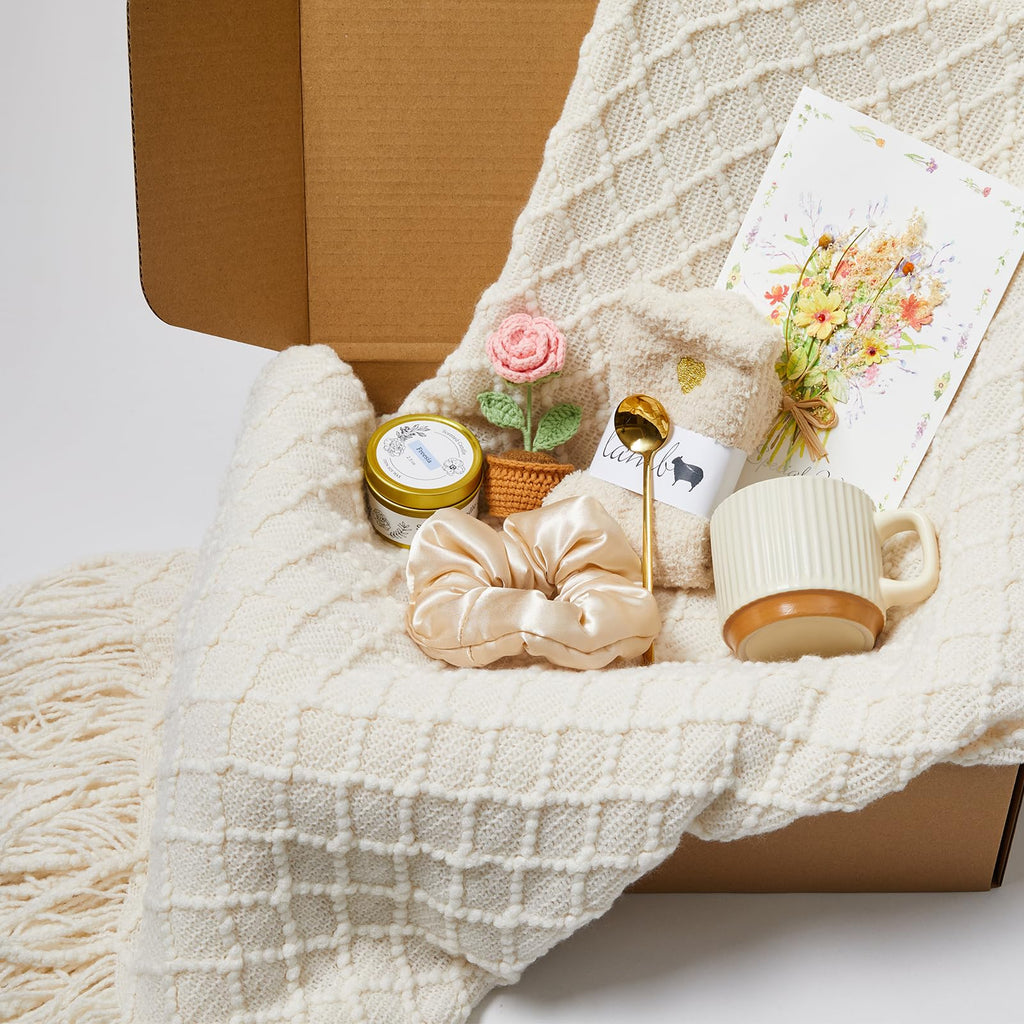 Get Well Soon Gift Baskets for Women, Birthday Gift for Her, Self Care Gifts Care Package with Blanket, Sympathy Gift