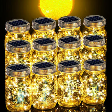12 Pack Solar Hanging Lanterns Outdoor Waterproof Mason Jar Lights
