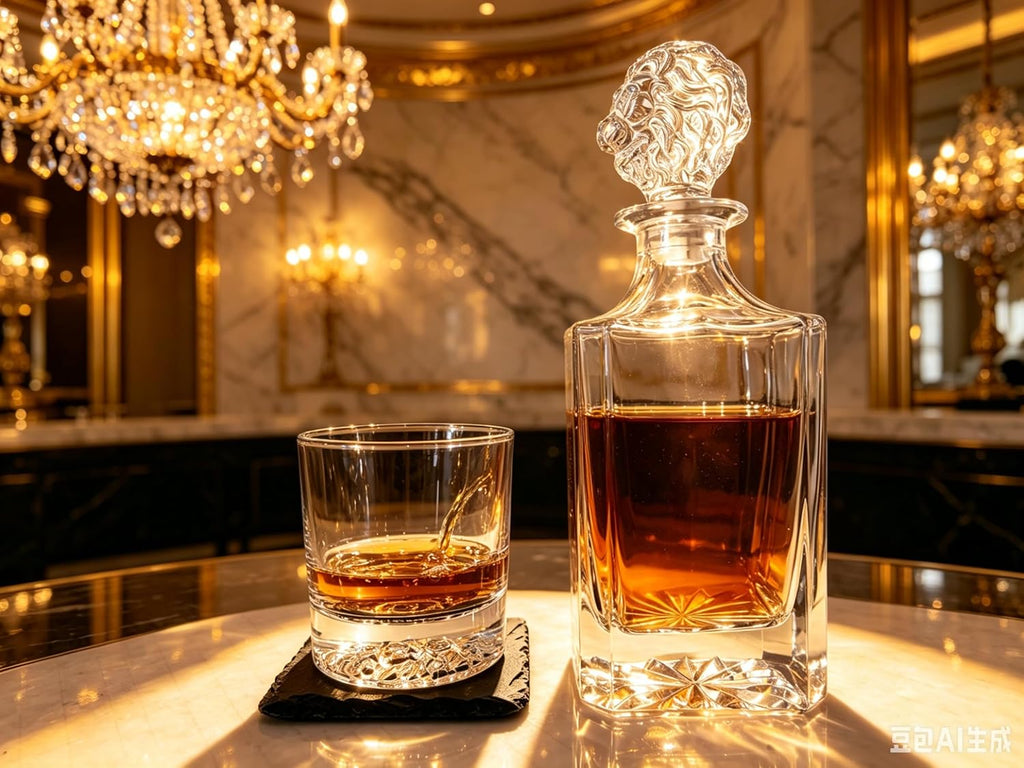 Lion Head 14-Piece Crystal Whiskey Decanter Set - 750ml Lead-Free Hand-Blown, 2 Glasses, 6 Stainless Stones, Coasters - Set of 14