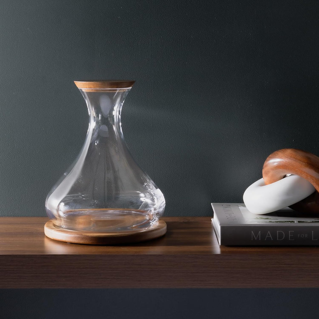 Wine Decanter Set with Acacia Wood Stand and Stopper Lid