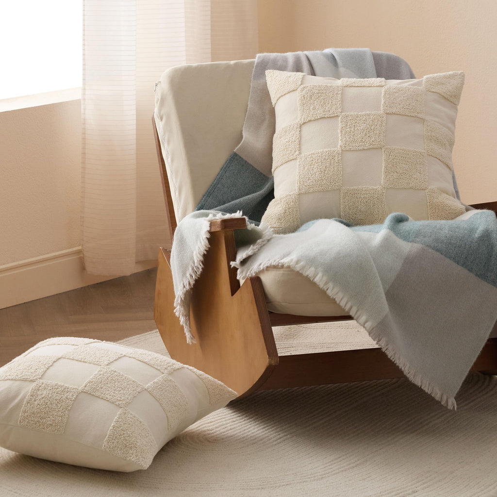 Stitch 100% Cotton Tufted Boho Checkered Throw Pillow Covers, Beige