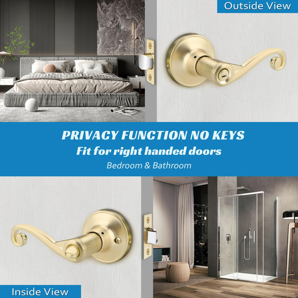 1 Pack Gold Door Handle, Wave Style Privacy Door Lever