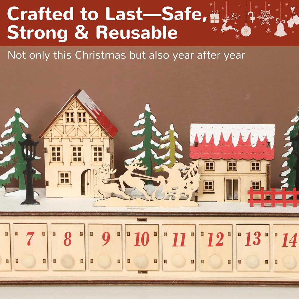 Christmas Advent Calendar Lighted Wood-Effect 32.7" x 3.5" x 6.7"