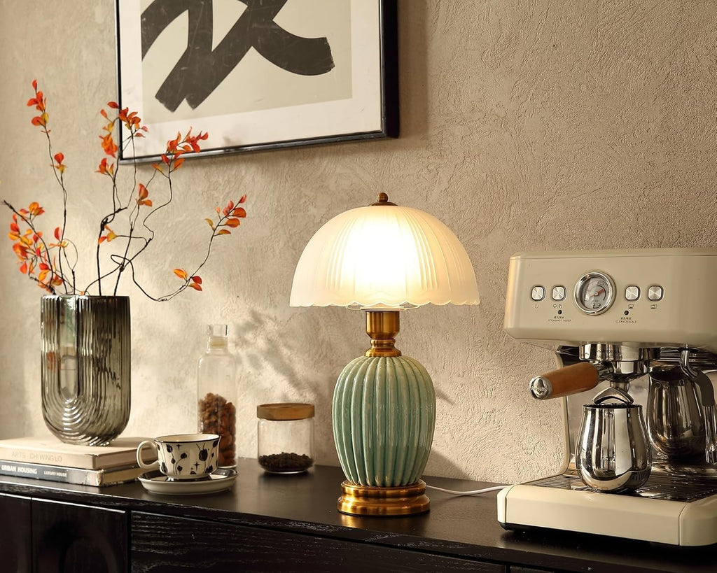 16" Vintage Ceramic Table Lamp, Mushroom Lamps