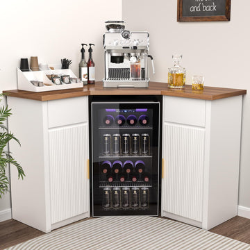 Corner Coffee Bar with Fridge Space, L Shaped Liquor Cabinet, White