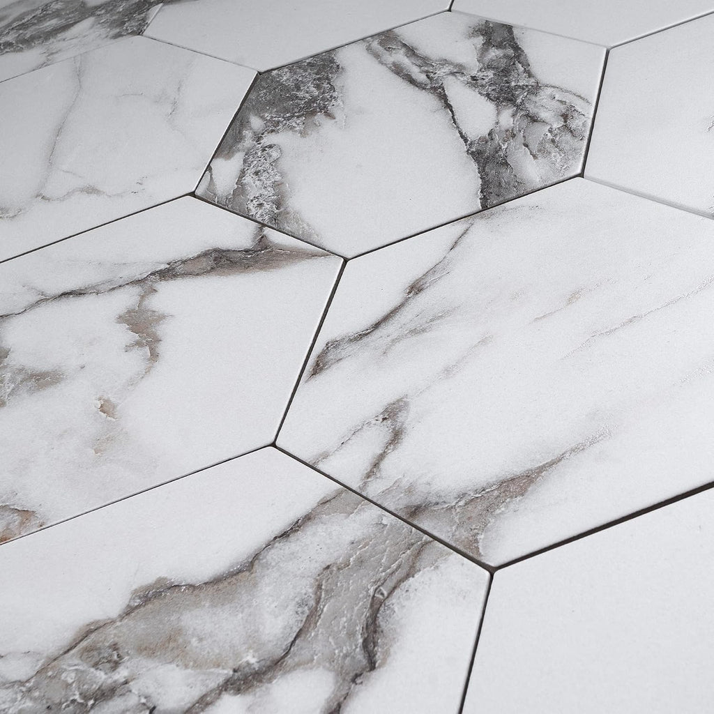 Marble Look Calacatta Majestic 7.7" x 8.9" Hexagon Porcelain Patterned Wall & Floor Tile (1 Box (9.05sqt))